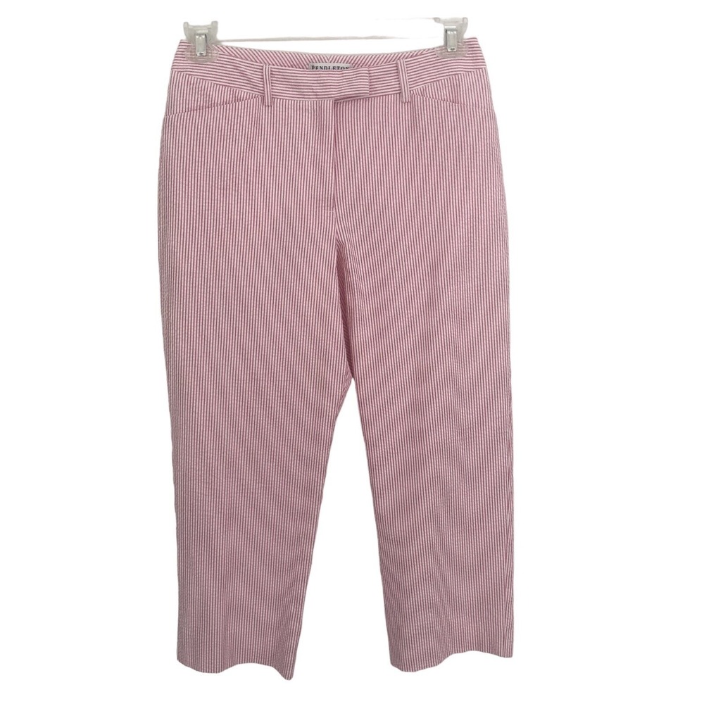 PENDLETON PANTS 6 Pink Red Pinstripe Seersucker Cropped Capri Preppy Coastal